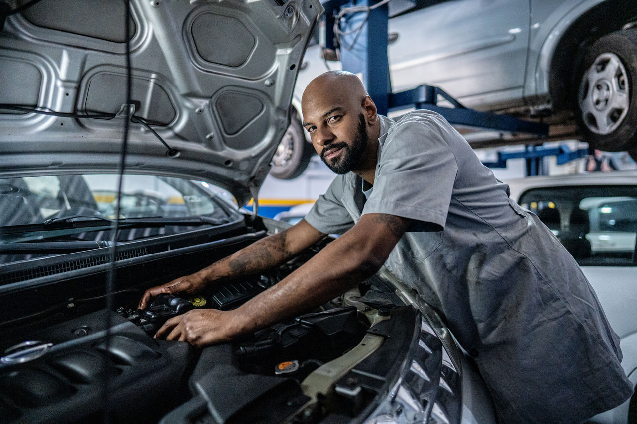 Portrait of a mechanic in an auto repair shop