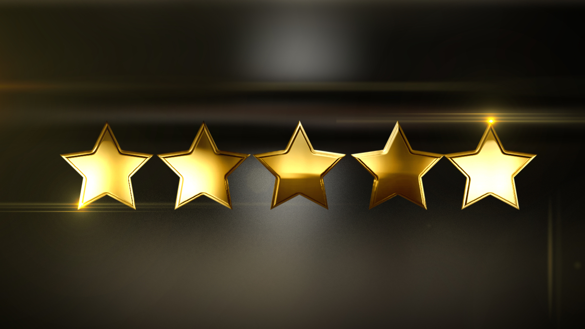 Five golden stars lined up in a row.