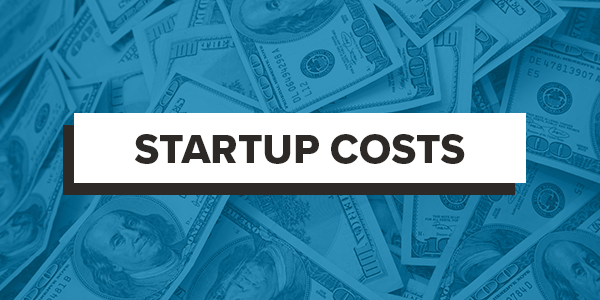 Startup costs black letters on faded blue business background