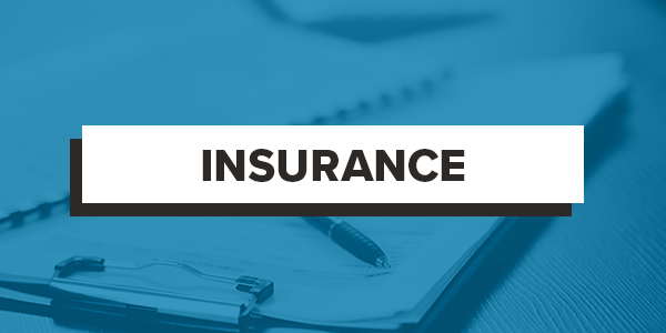Insurance black letters faded blue business background