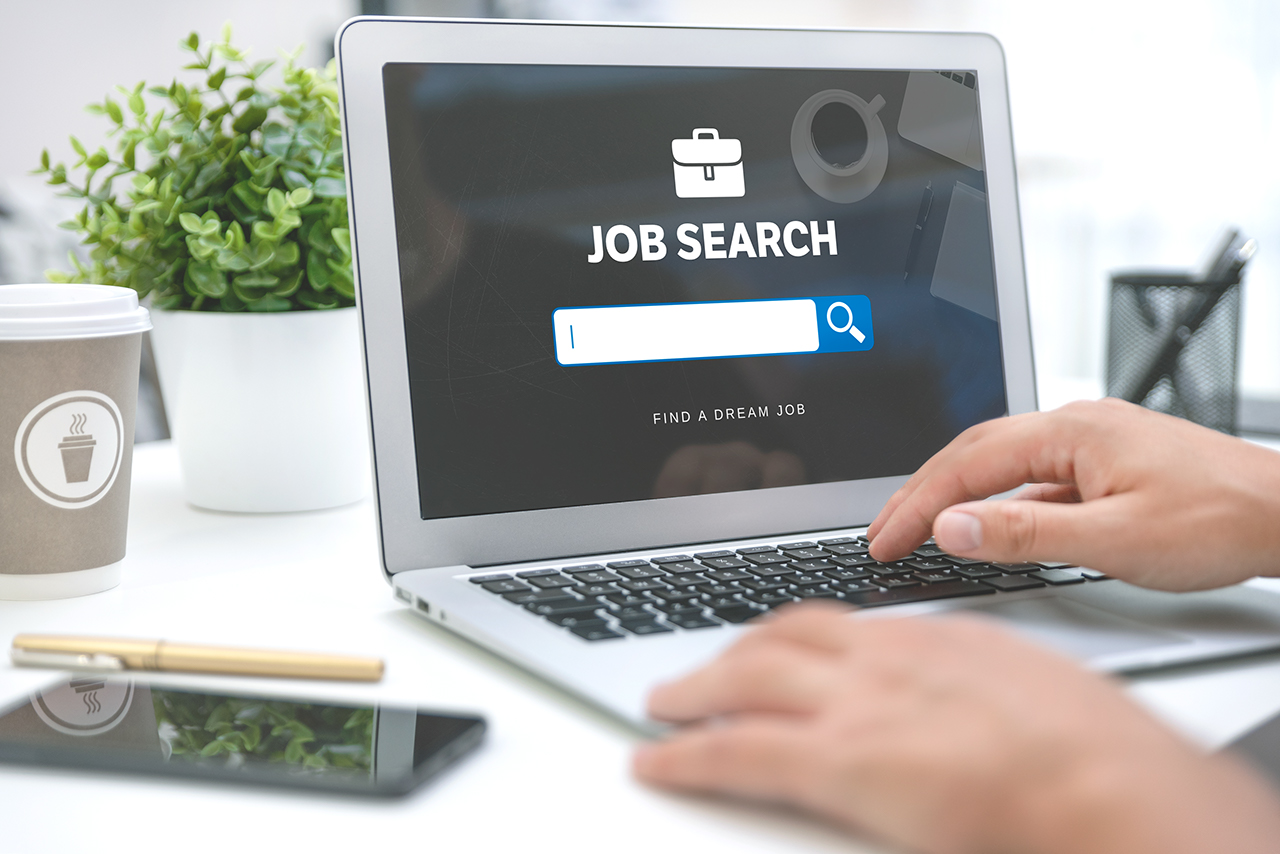 Find a dream job concept. Job search application on laptop