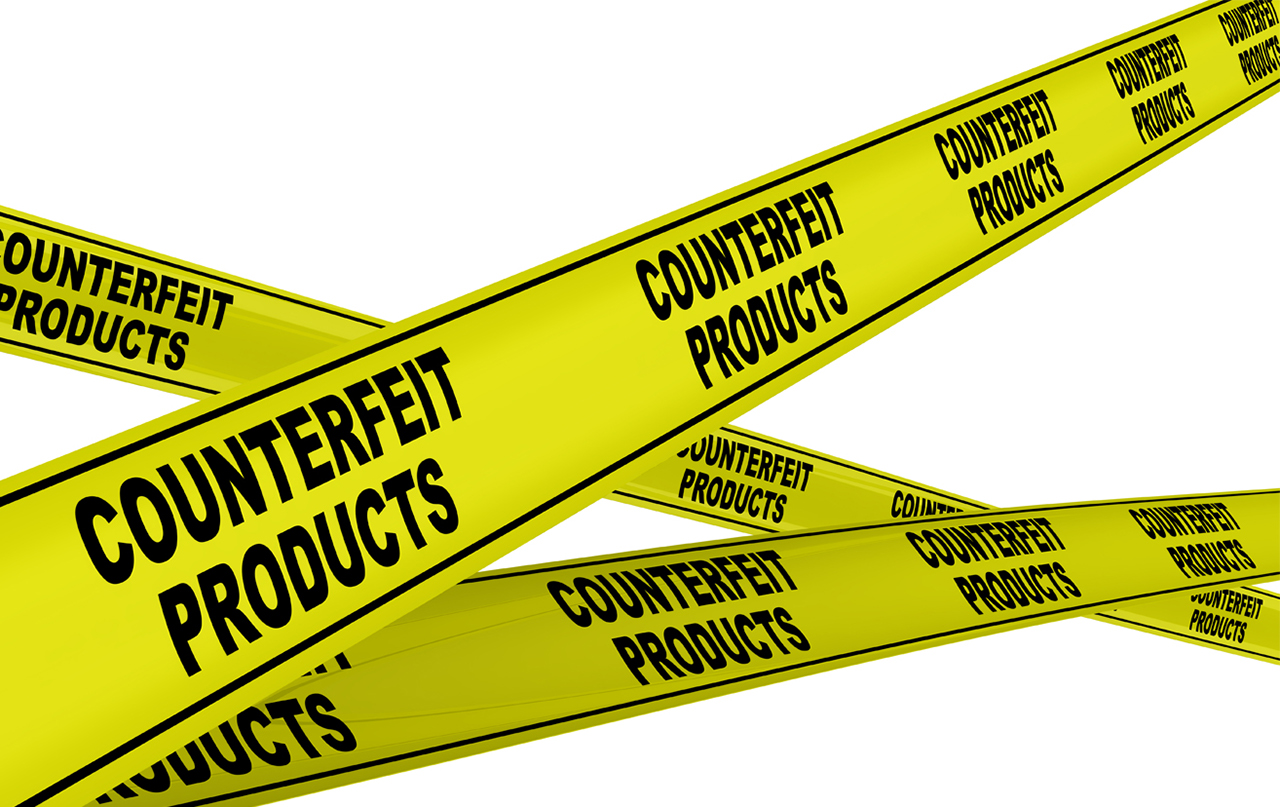 Counterfeit products on yellow tape