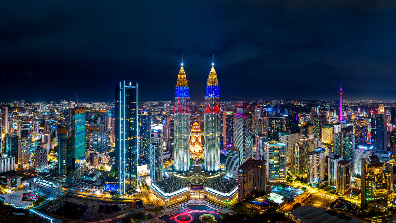 Panoramic of Kuala lumpur city at night, Malaysia.