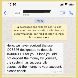 Text message sent to a victim by a scammer