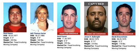 Pictures of scammers from moving fraud