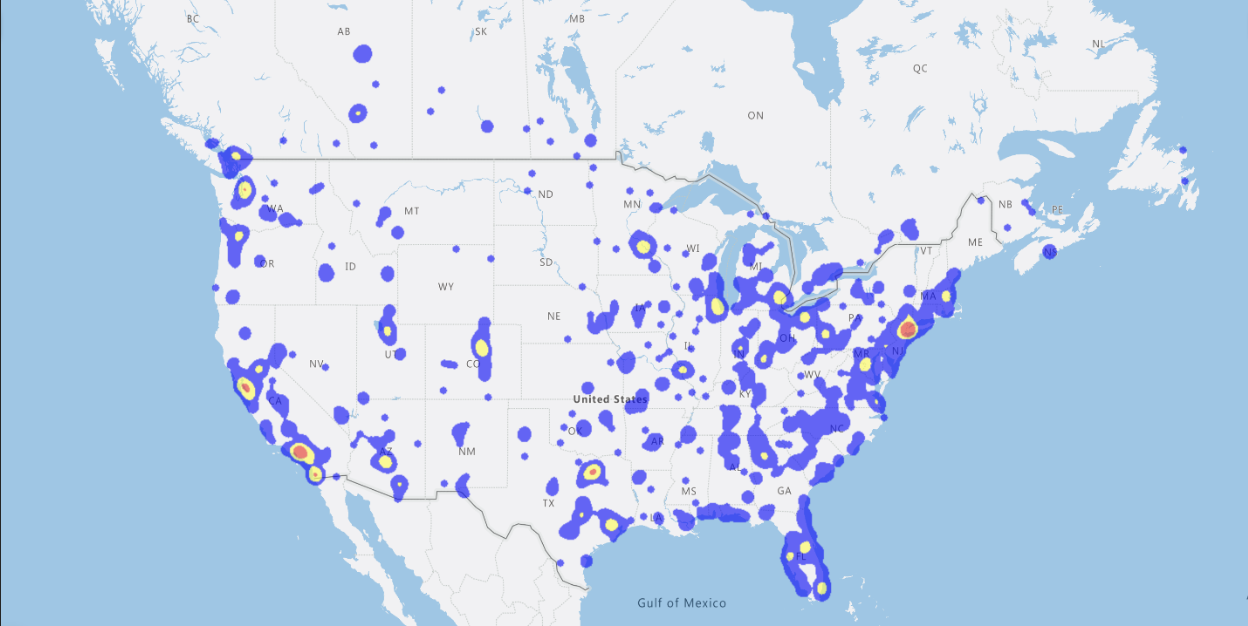 BBB Scam Tracker heat map showing reports for vacation-related scams, 2020-2022