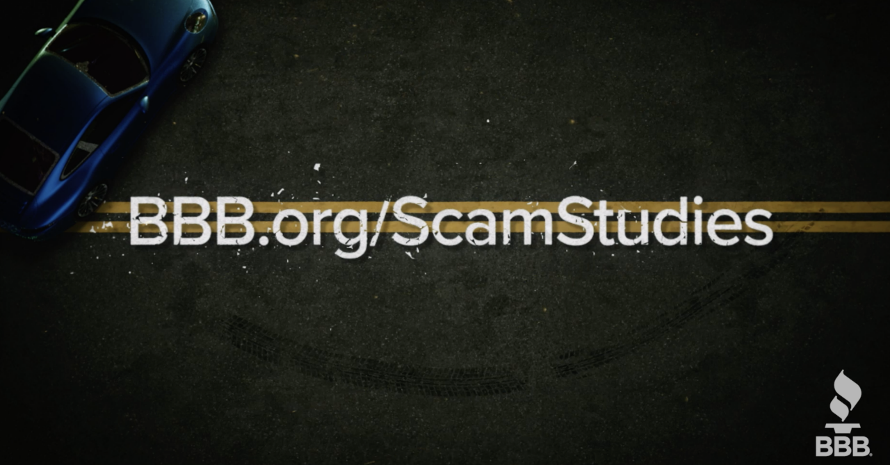 Virtual vehicle vendor scam video alerting consumers to vehicle scams and BBB research