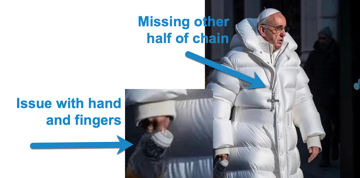 How to identify AI in the pope puffer coat photo