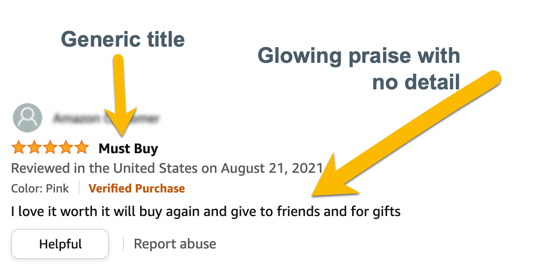 Example of a scam review with a generic review name