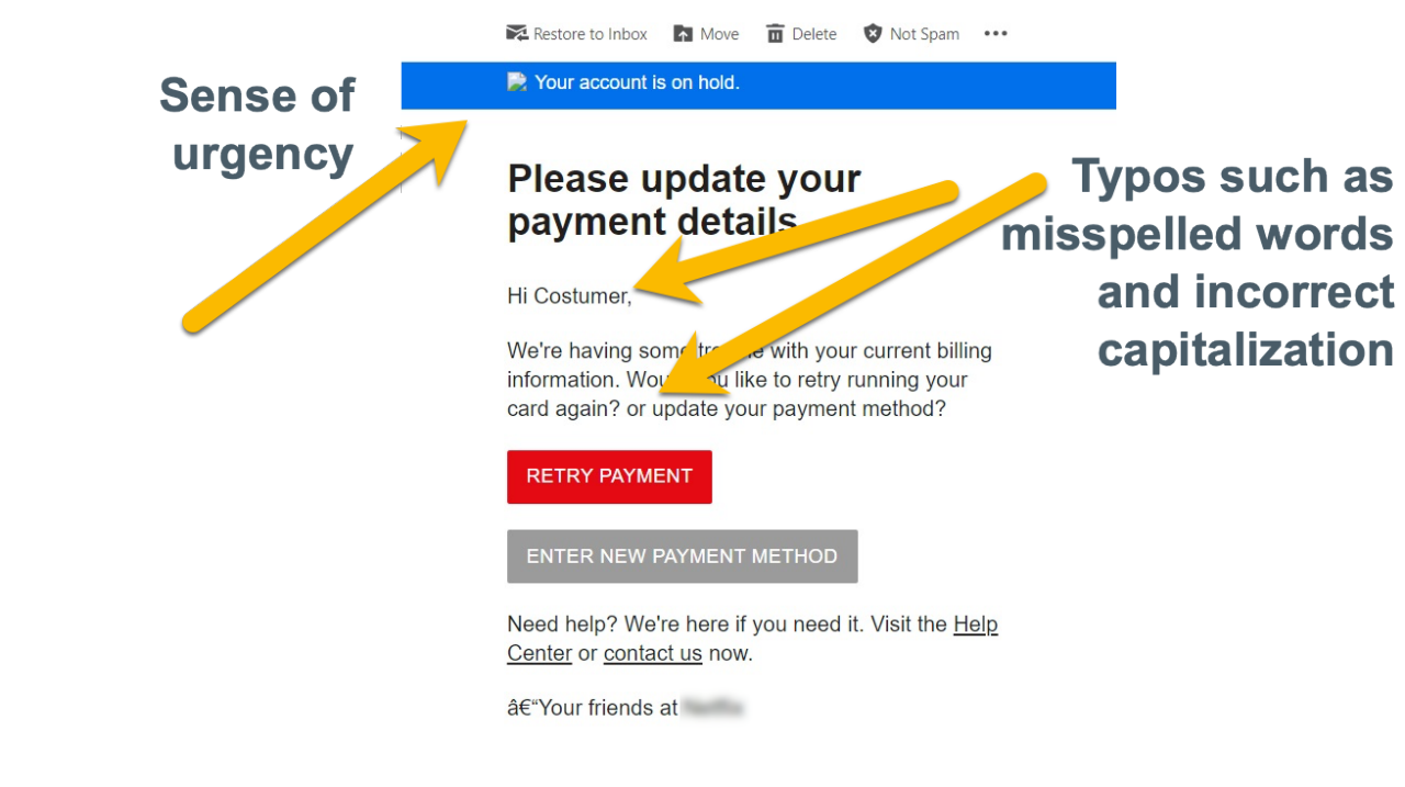 Example of an email scam that creates a sense of urgency 
