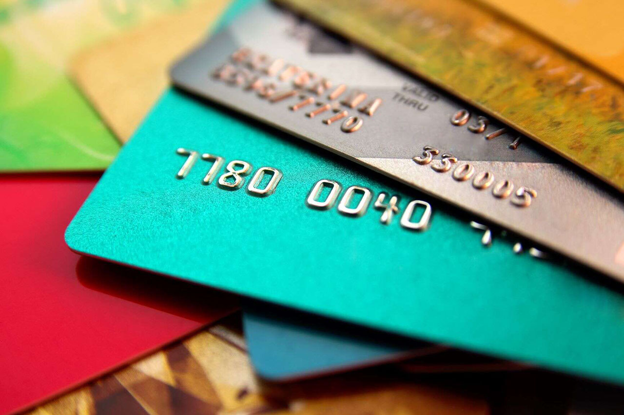 picture of colorful credit cards close up