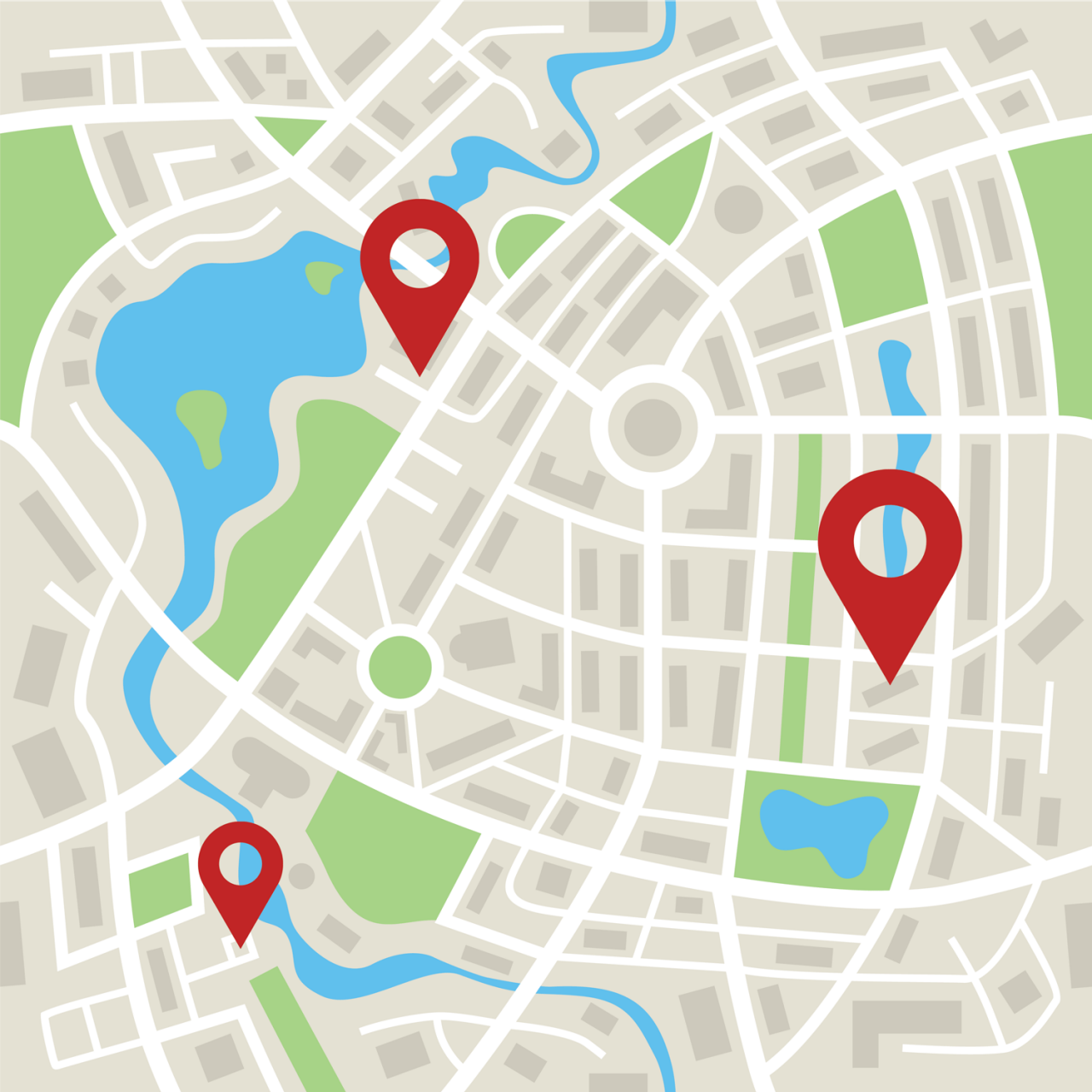 mockup of pins on a map