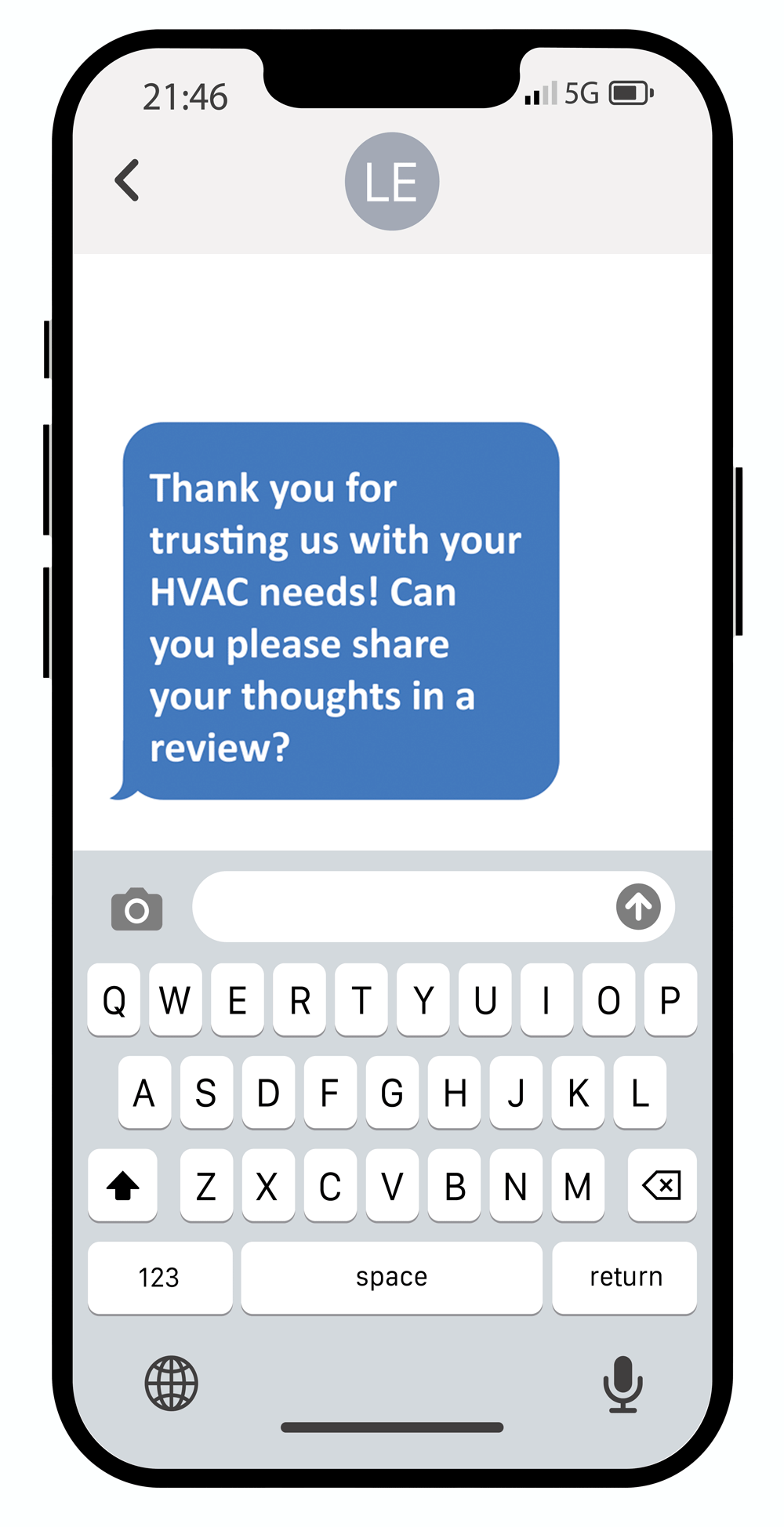 smartphone showing message to customer about customer experience