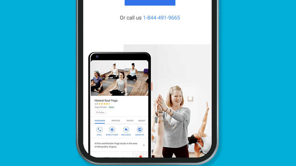 Google Business Profile example for yoga studio on mobile phone