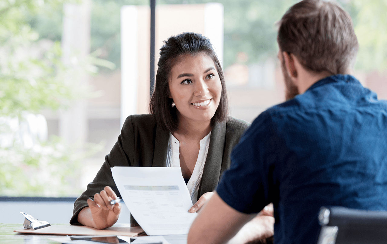 Business woman and man in office consultation