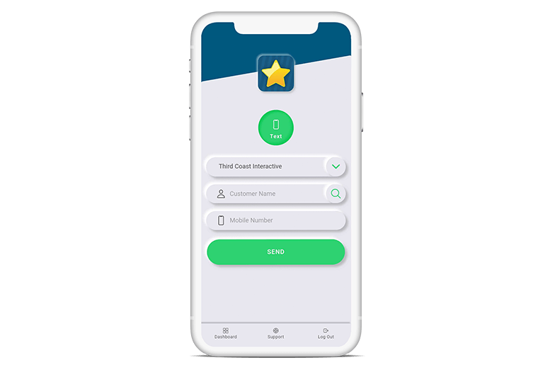 Mobile phone with example of texting a business on review app