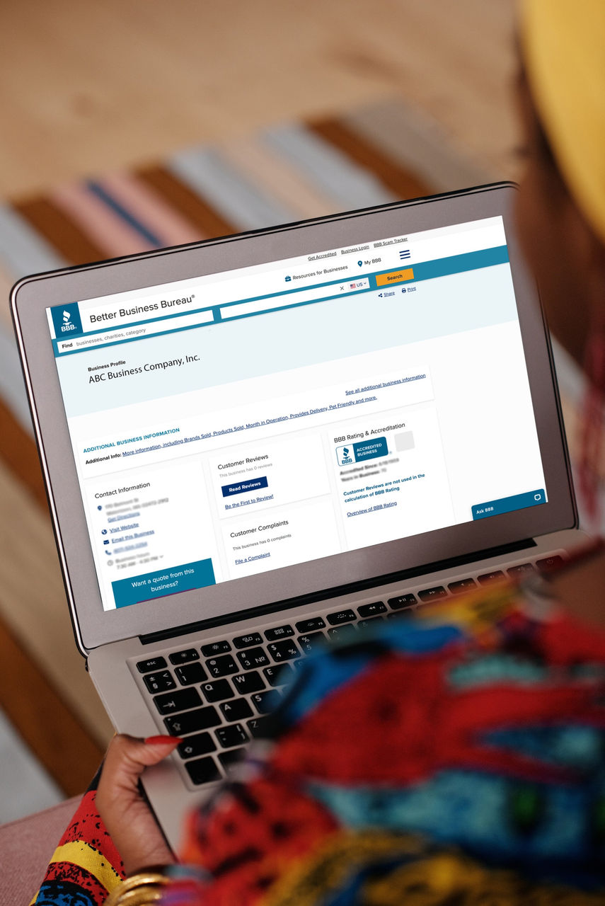 Computer Screen with an BBB Business Profile