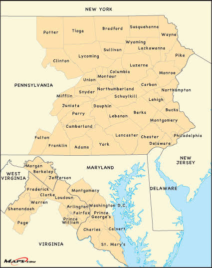 service area map of BBB serving Metro Washington DC and Eastern PA