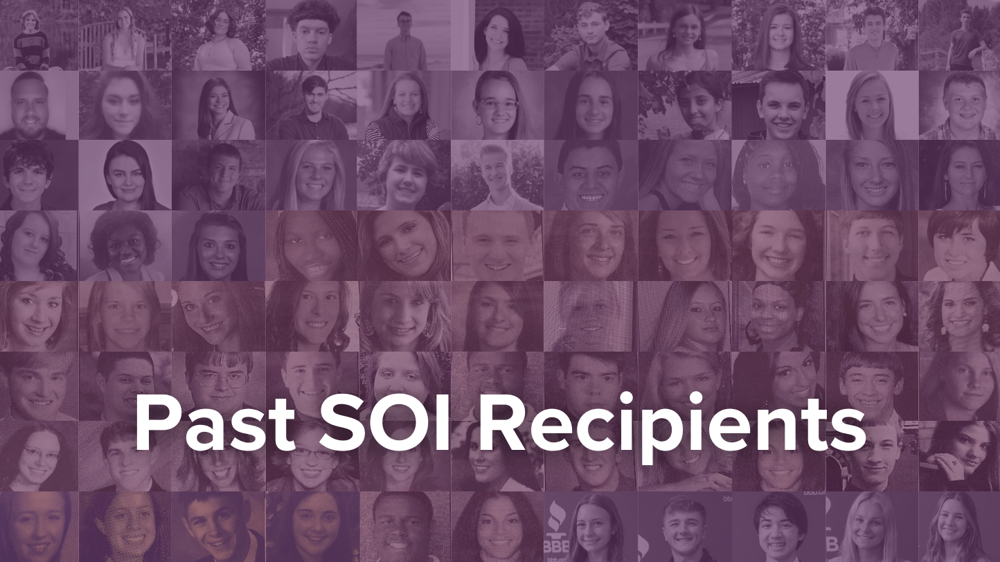 grid of past SOI recipient photos with purple overlay and text "Past SOI Recipients"