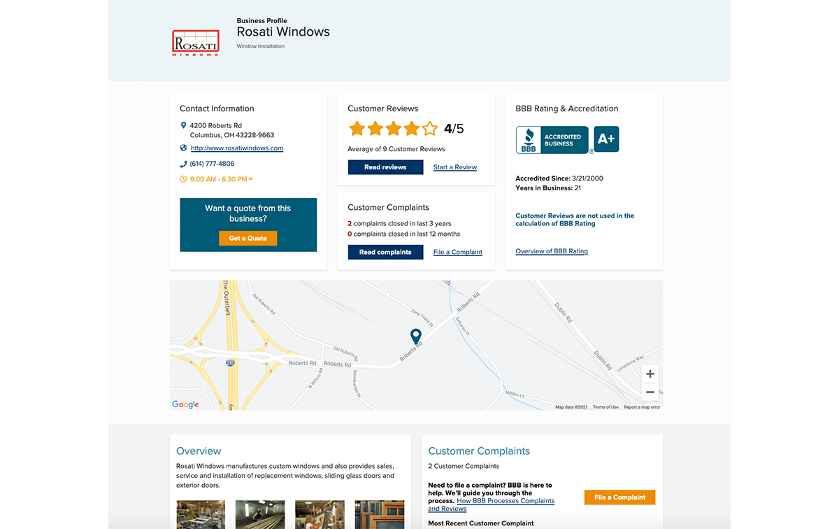 Sample BBB Business Profile
