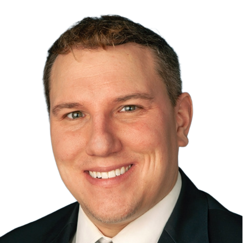 Smiling man with short brown hair and black suit jacket