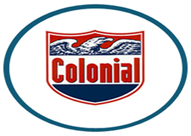 Red and blue shield with Colonial written in red under half an eagle