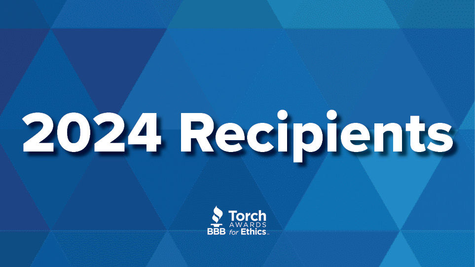 2024 Recipients text overlayed on BBB Torch Awards in background