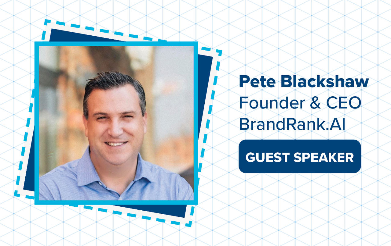 Guest speaker with decorative background banner