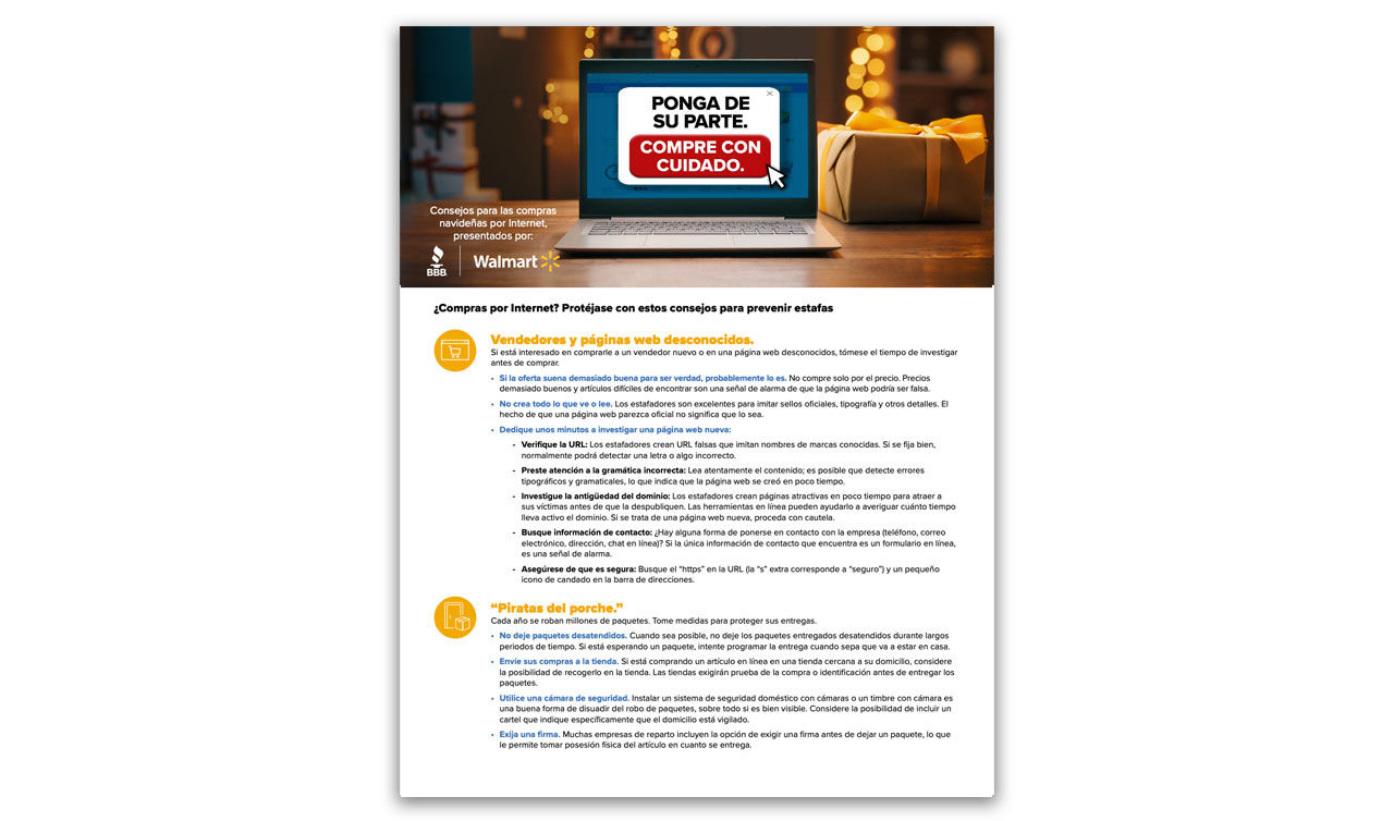 safe online holiday shopping guide front page in spanish