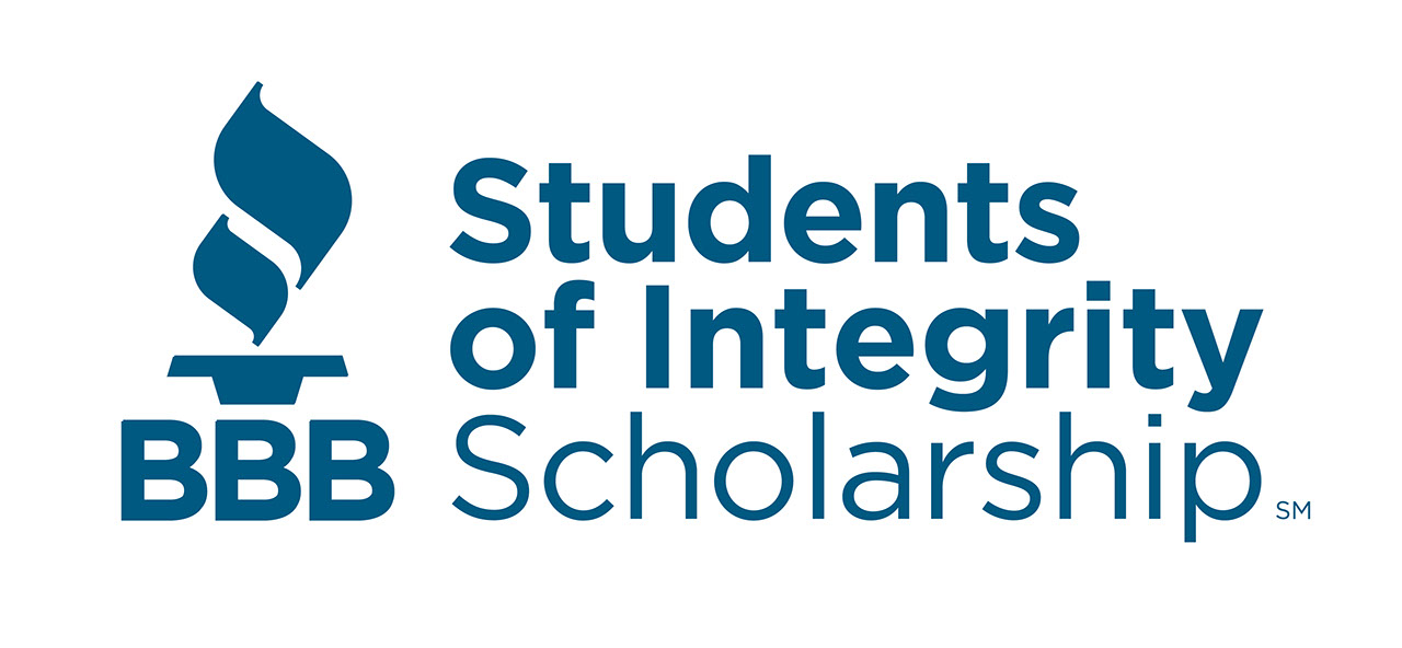 Students of integrity scholarship blue words on white background