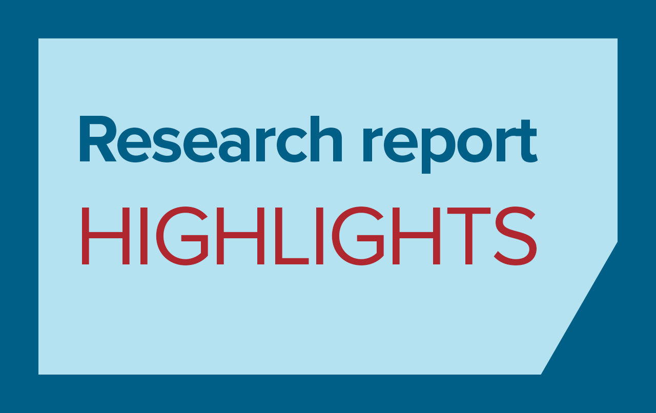 Dark blue and light blue graphic with text "Research report highlights"