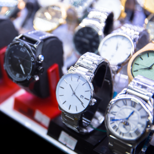 Jewelry display case with watches