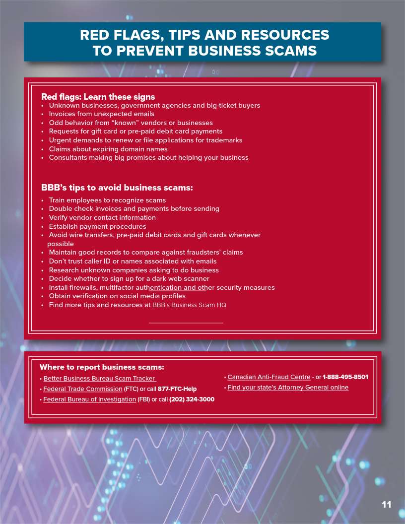 red flags, tips and resources to prevent business scams