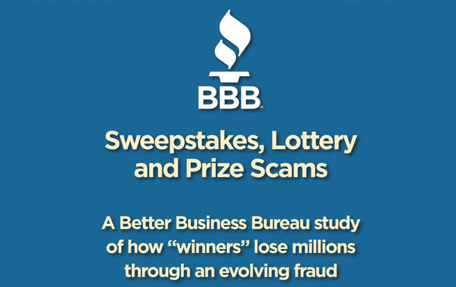 Sweepstakes, Lottery, and Prize Scams cover page white letters blue background