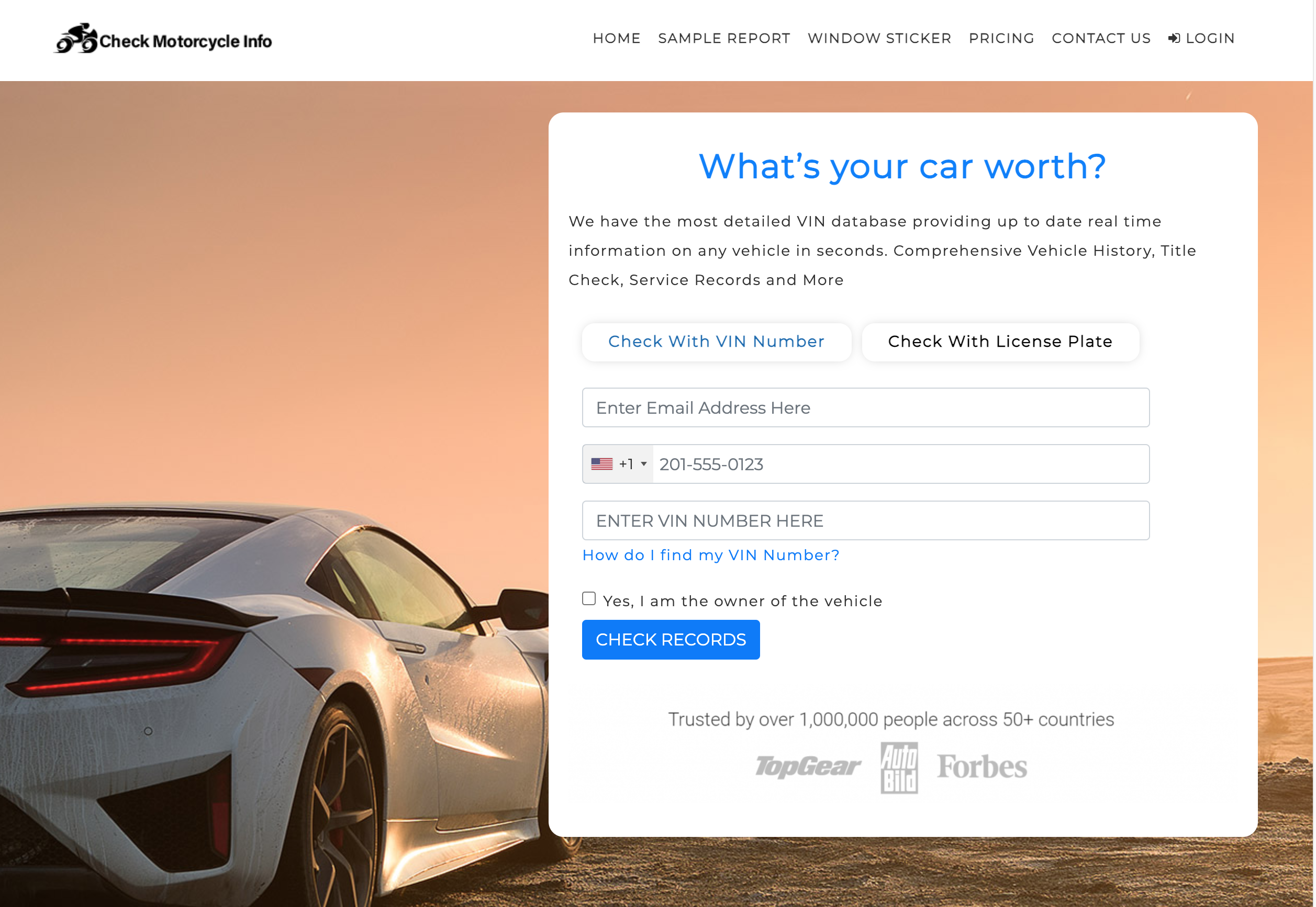 Approved website for vehicle history reports