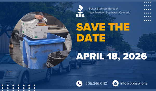 BBB New Mexico Shred Day on April 19, 2025 at Black Dog Shredding in ABQ, NM 