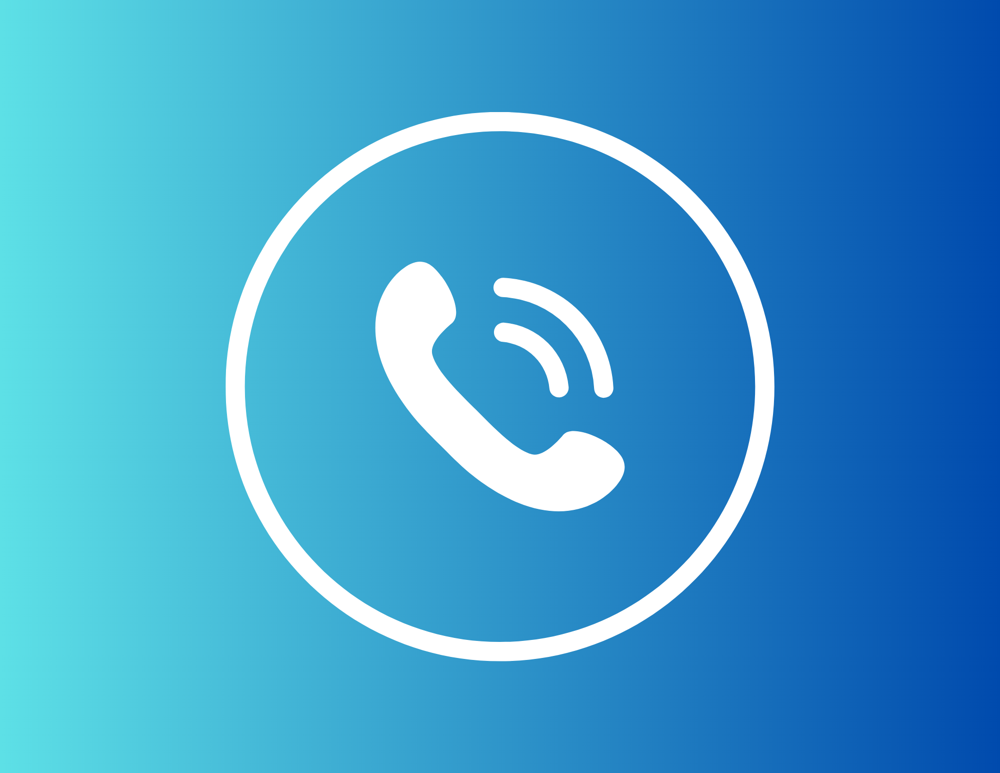 White icon of a telephone inside a white circle on a blue background
