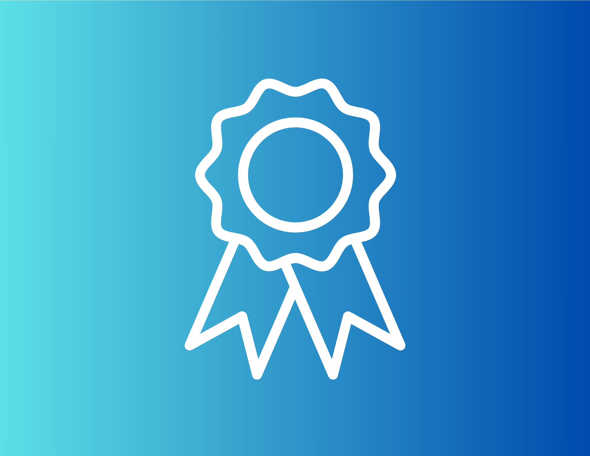 White icon of a ribbon on a blue background