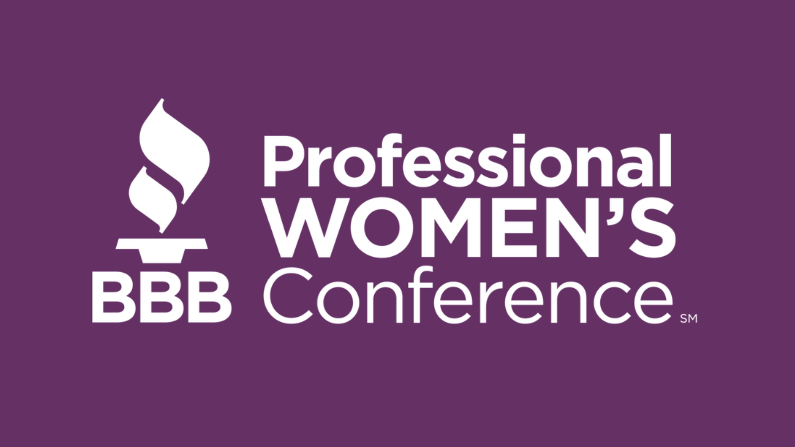 BBB professional women's conference white letters purple background