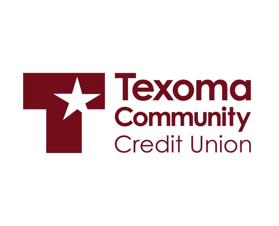 Logo for Texoma Community Credit Union, featuring a bold maroon letter 'T' with a white star cutout on the left. The name 'Texoma Community Credit Union' appears to the right in maroon text.