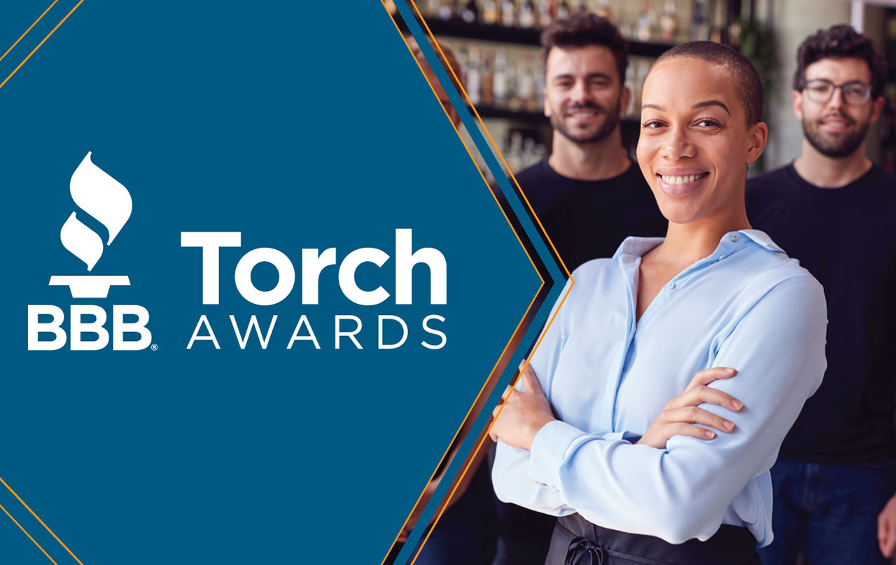 BBB Torch Awards Logo on small business image of 3 people