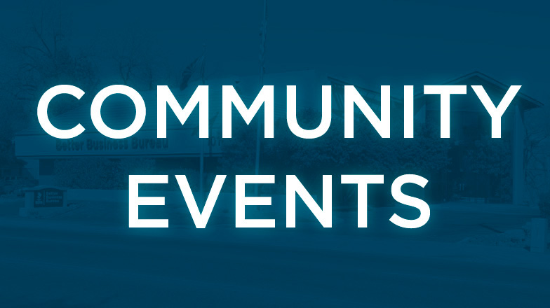 White text over blue background: Community events