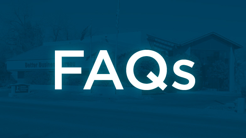 White text over blue background: FAQs