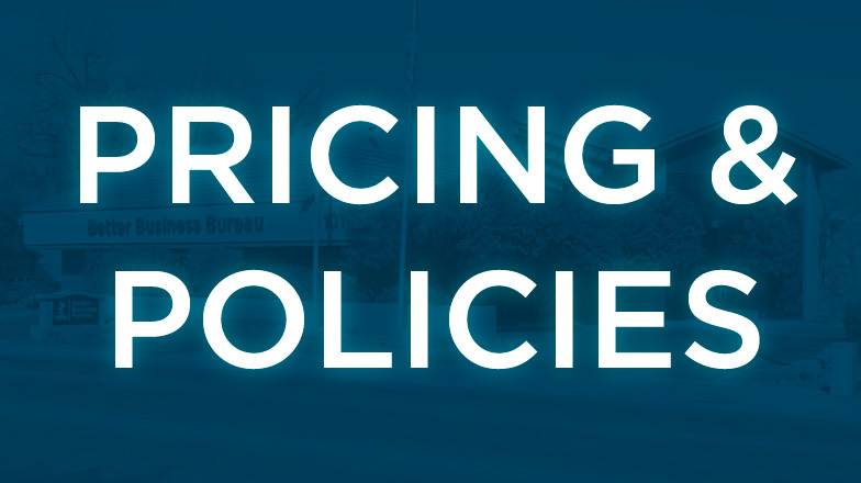 White text over blue background: Pricing & Policies