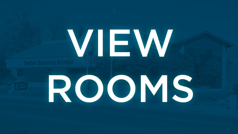 White text over blue background: view rooms