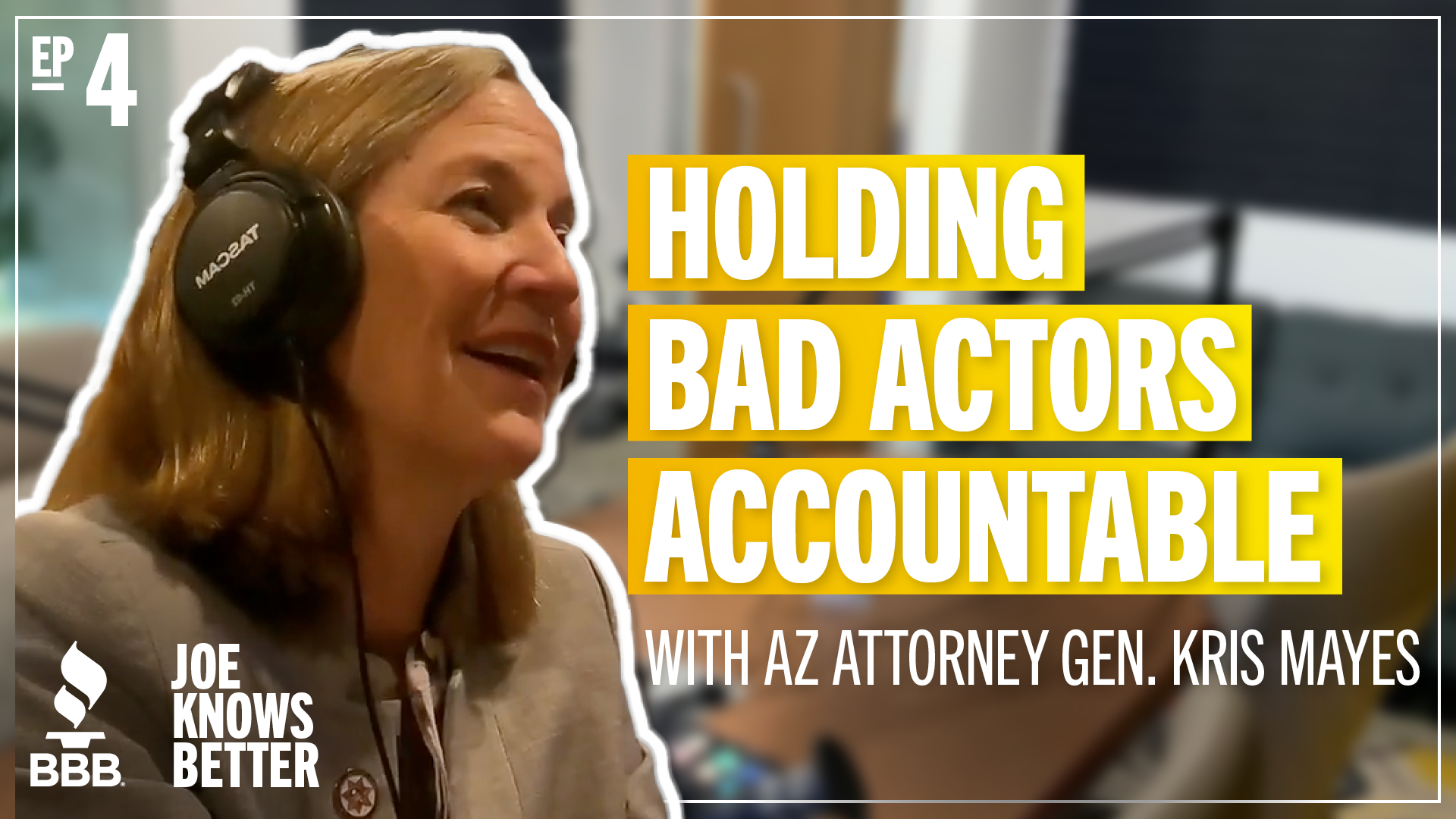 title card reading holding bad actors accountable with az attorney general kris mayes