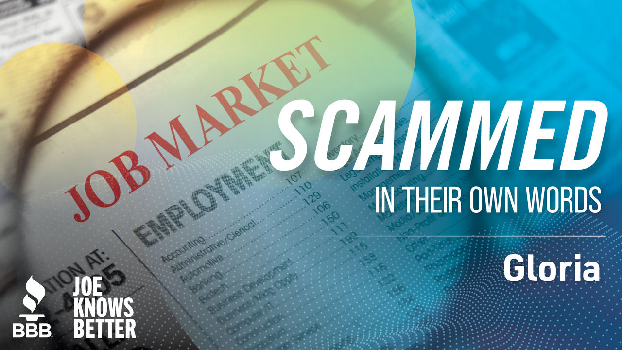 title card reading scammed in their own words Gloria