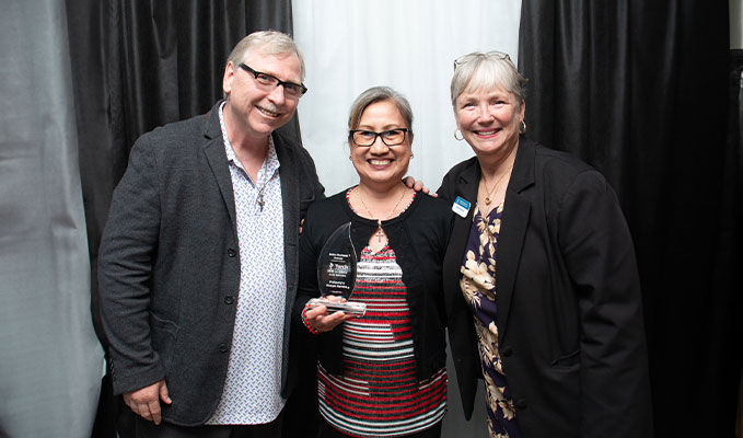 Picture of Better Business Bureau CEO Lynn Conner and Torch Award Winner Flaherty's Kenpo Karate