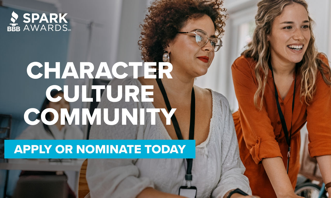 BBB Spark award logo blue letters star orange background