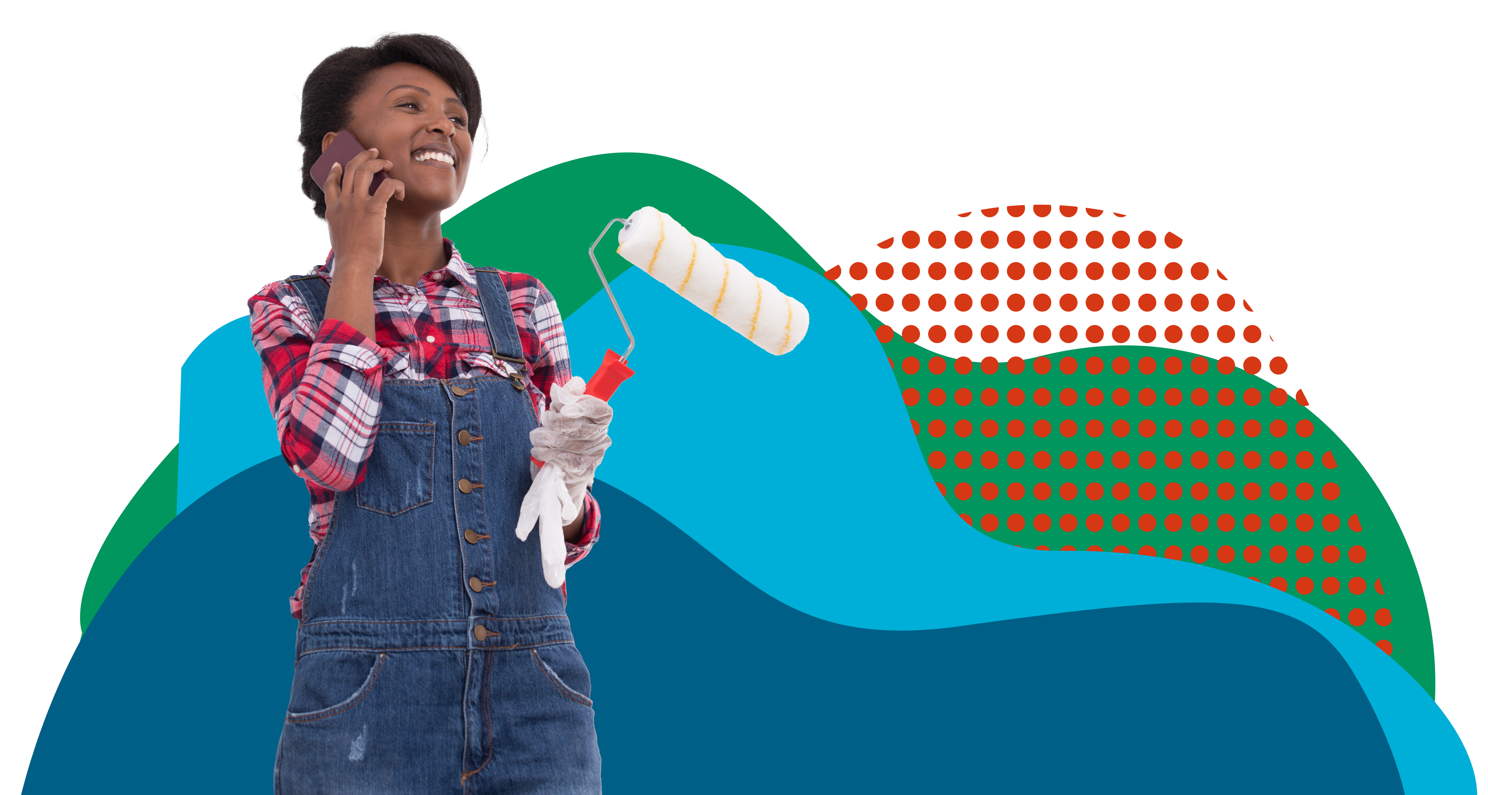 african american woman holding paint roller on the phone